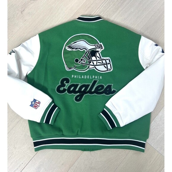 NFL Philadelphia Eagles Vintage Kelly Green Leather Wool Fly Varsity Jacket sz S - Picture 2 of 6